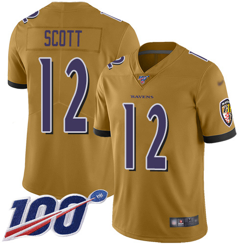 Baltimore Ravens Limited Gold Men Jaleel Scott Jersey NFL Football 12 100th Season Inverted Legend